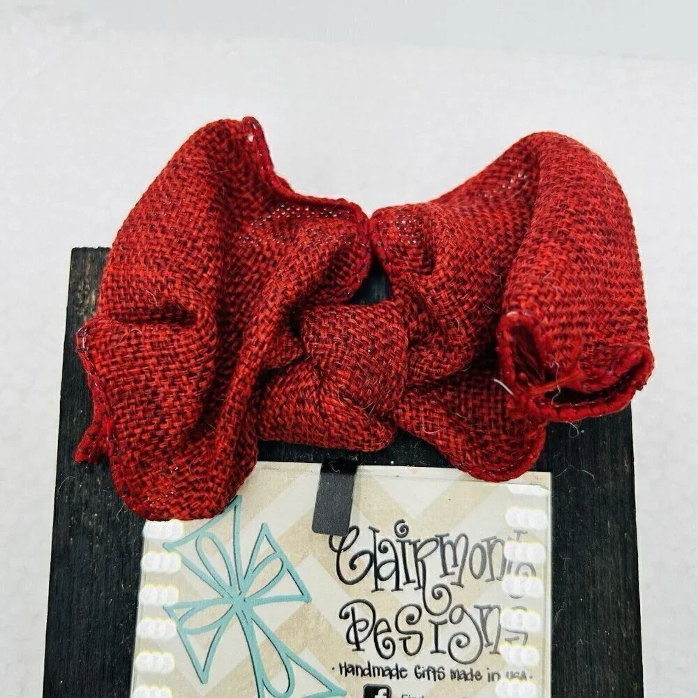 Claimont Designs Picture Frame Wooden with Red Burlap Bow NEW 4x3 Picture